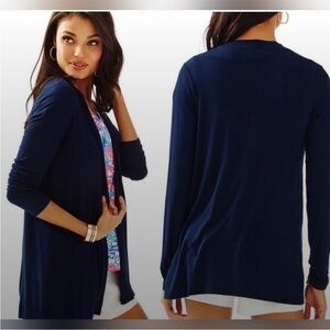 Lilly Pulitzer Blithe Open Front Cardigan Navy Blue Lightweight Sweater Sz XS